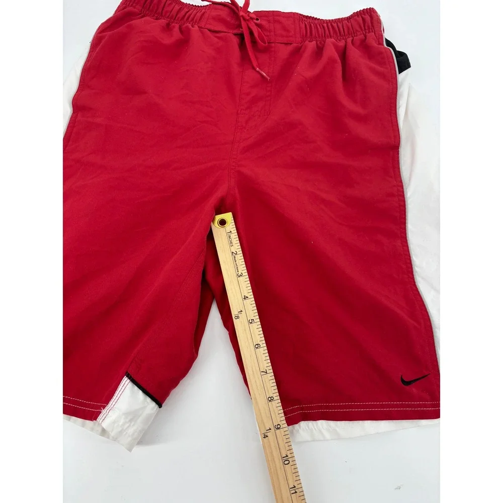 Nike Swim Trunks Mens Medium Red White Black Colorblock Mesh Lined Board Shorts